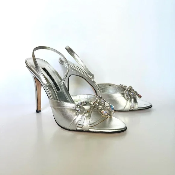 Silver sandals with rhinestones